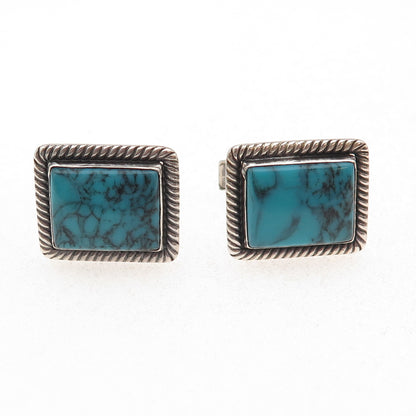 925 Sterling Silver Vintage Real Bisbee Turquoise Oxidized Cufflinks