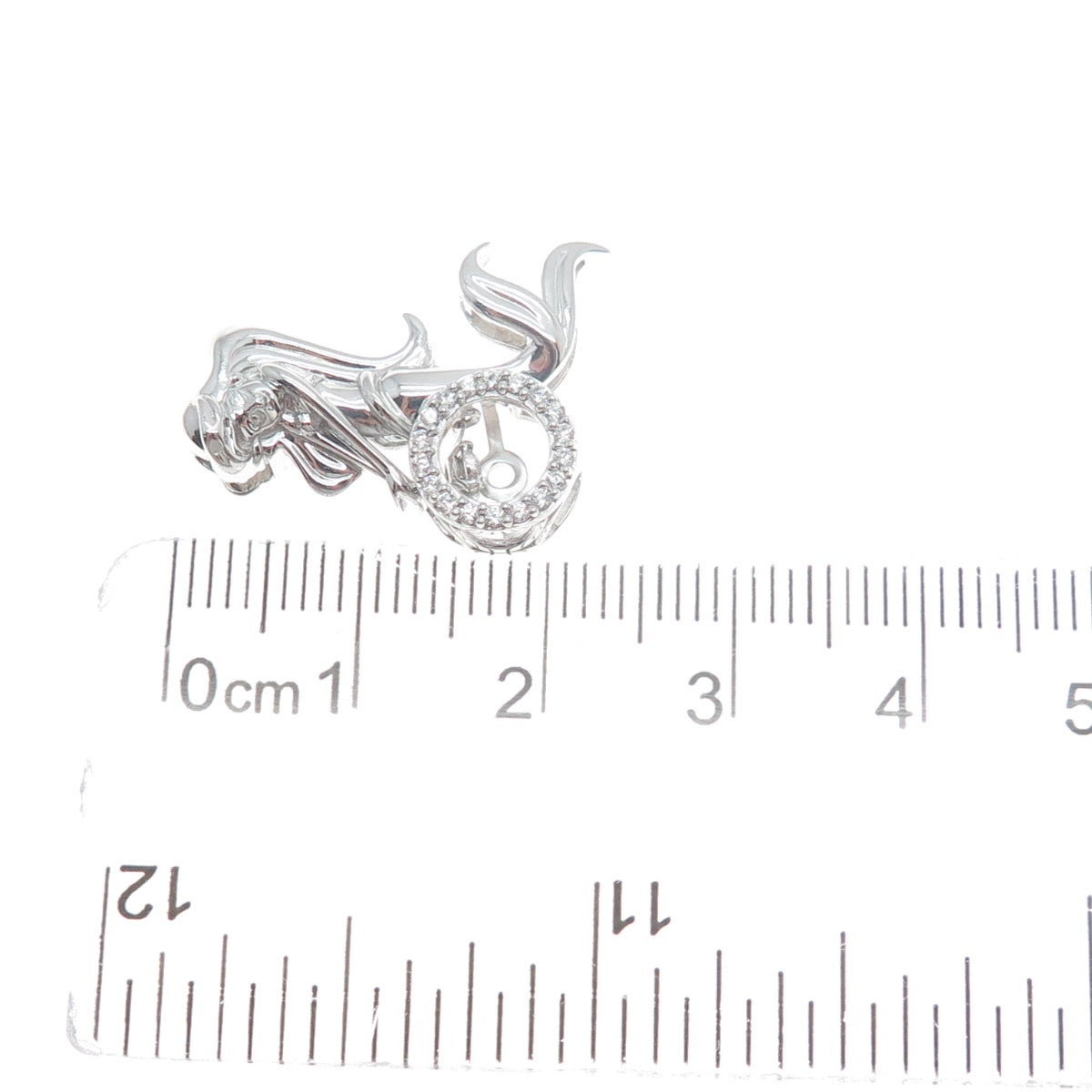 925 Sterling Silver Round-Cut C Z Ariel Mermaid Minimalist Charm Slide Pendant