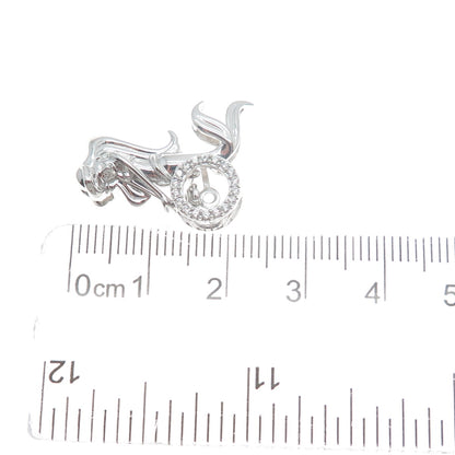 925 Sterling Silver Round-Cut C Z Ariel Mermaid Minimalist Charm Slide Pendant
