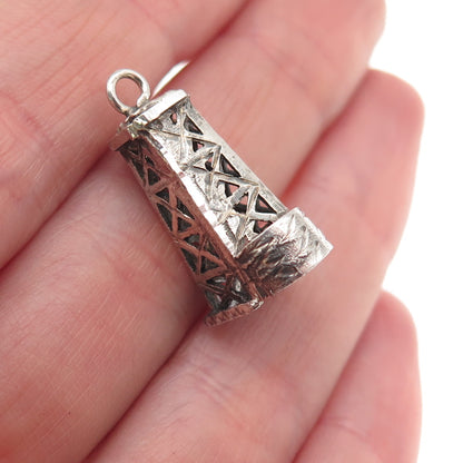 925 Sterling Silver Vintage Oil Derrick Oxidized 3D Charm Pendant