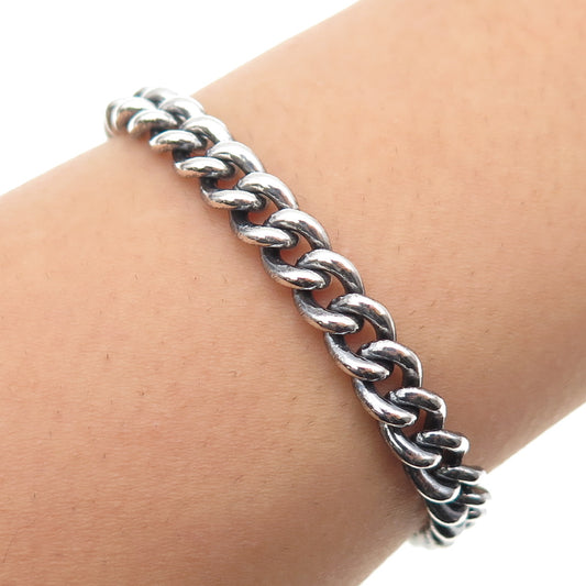 925 Sterling Silver Vintage Italy Cuban Link Oxidized Bracelet 7.25"