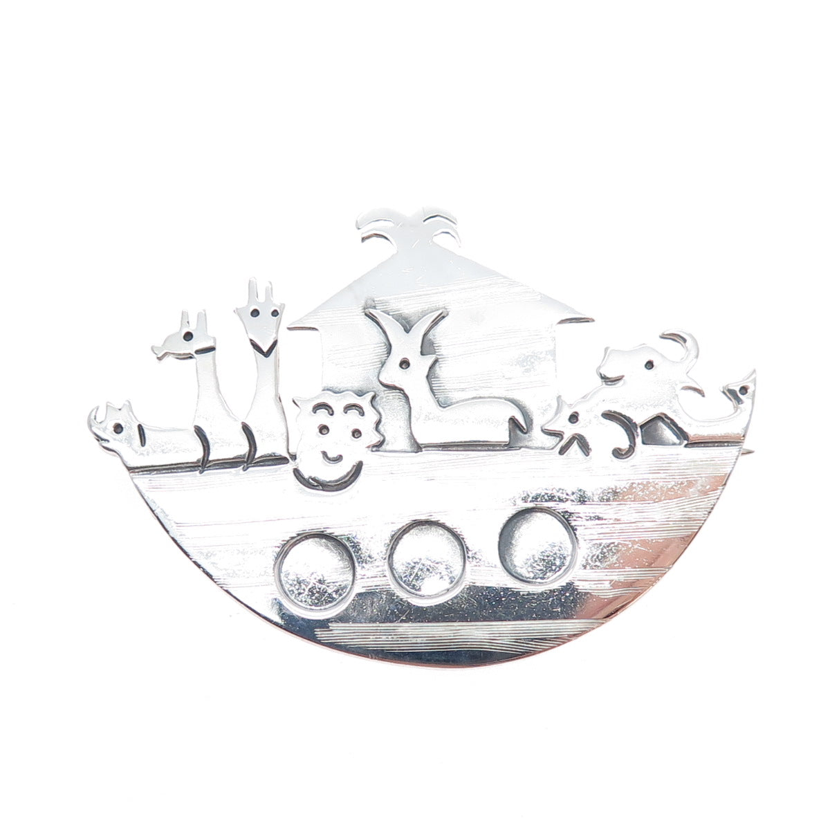 925 Sterling Silver Vintage Mexico Noah's Ark Religious Pin Brooch