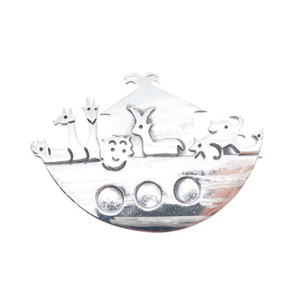 925 Sterling Silver Vintage Mexico Noah's Ark Religious Pin Brooch