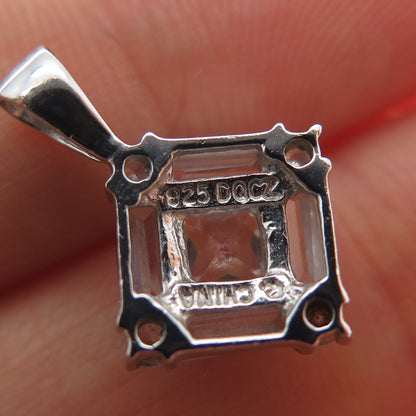 925 Sterling Silver Princess Baguette & Round-Cut C Z Minimalist Charm Pendant