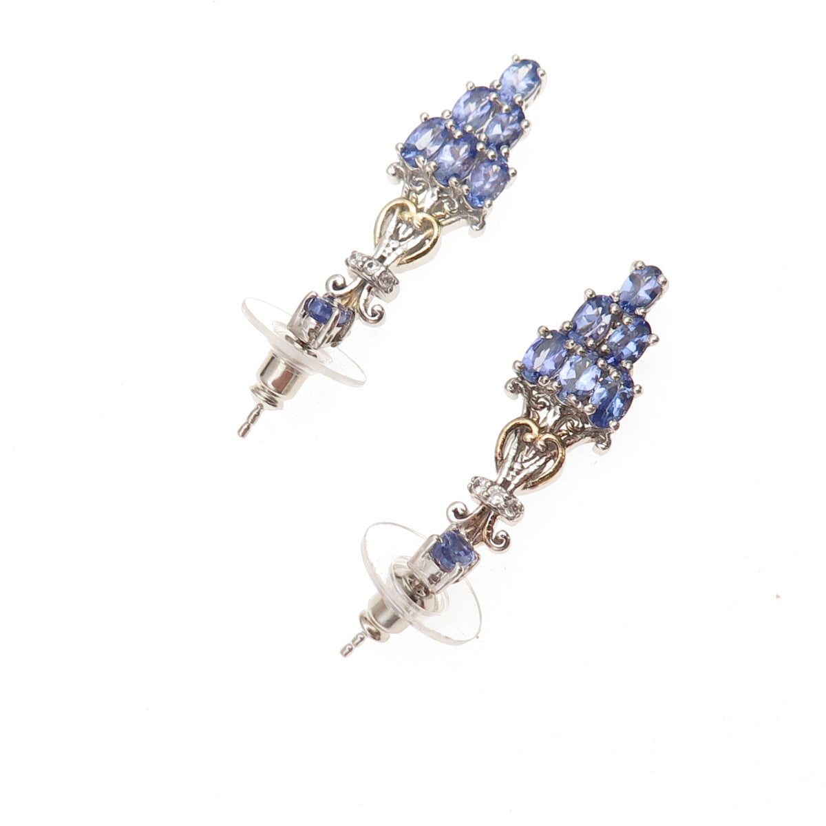 Chuck Clemency 925 Sterling Silver Real Tanzanite & White Topaz Dangle Earrings