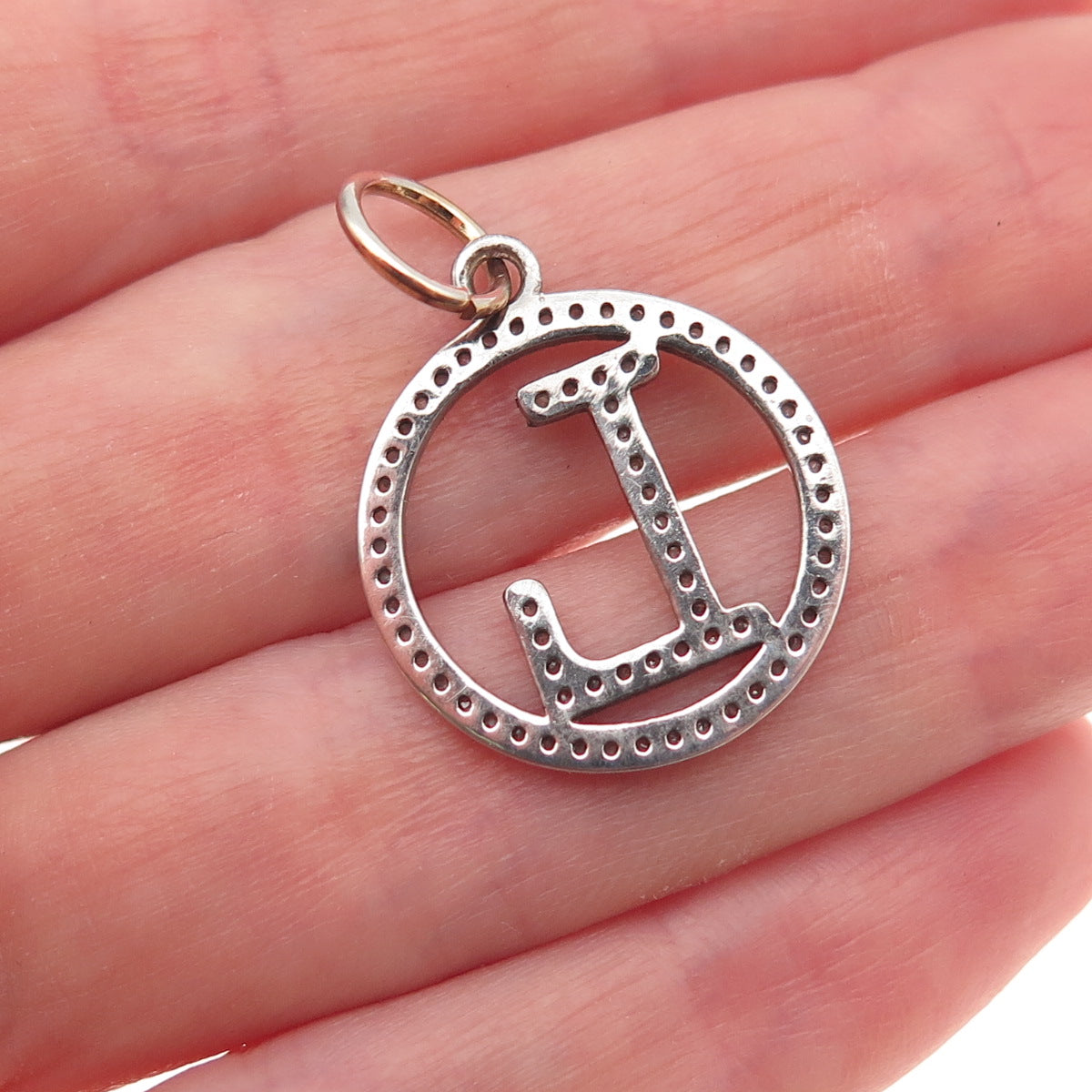 925 Sterling Silver Real Round-Cut Diamond Letter L Initial Charm Pendant