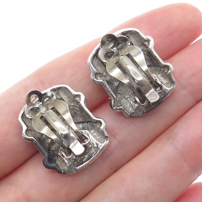 925 Sterling Silver Vintage Modernist Crisscross Oxidized Clip On Earrings