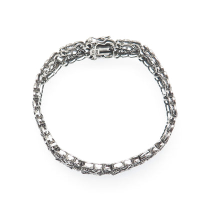 ROSS SIMONS Sterling Silver Vintage Flower & Heart Oxidized Link Bracelet 7.25"