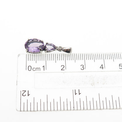 925 Sterling Silver Real Oval & Pear-Cut Amethyst Mini Charm Pendant