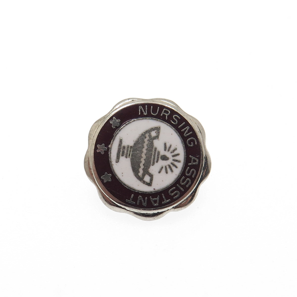 BALE 925 Sterling Silver Vintage 1977 Enamel Nursing Assistant Lapel Pin Brooch