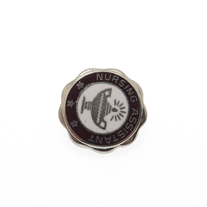 BALE 925 Sterling Silver Vintage 1977 Enamel Nursing Assistant Lapel Pin Brooch