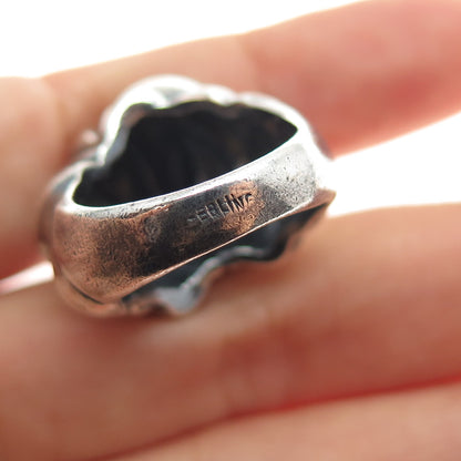 925 Sterling Silver Vintage Modernist Dome Oxidized Ring Size 7