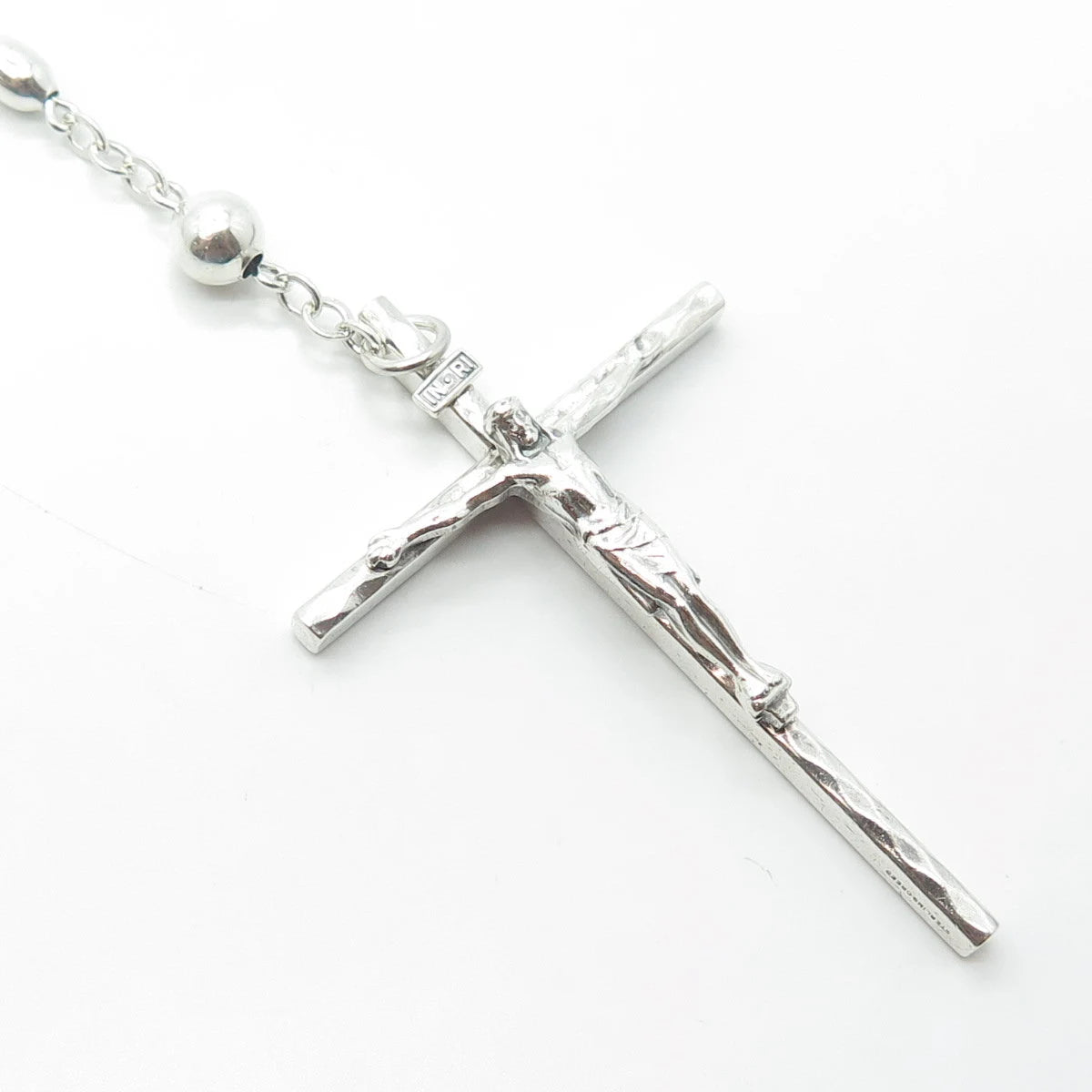 925 Sterling Silver Antique Art Deco Creed Jesus Cross Religious Necklace 28"