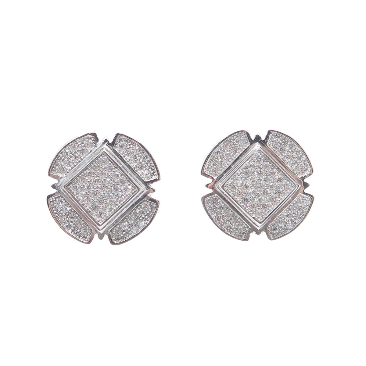 925 Sterling Silver Round-Cut C Z Sparkle Cross Stud Earrings