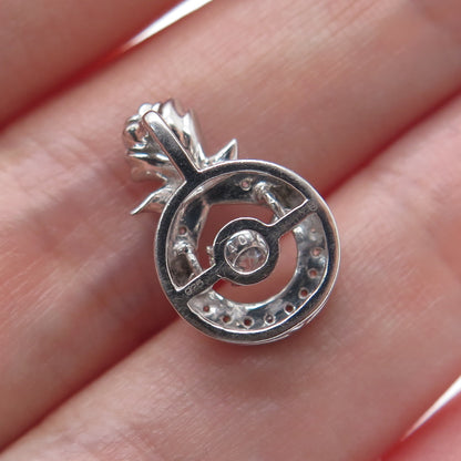 925 Sterling Silver Round-Cut C Z Rose Flower Minimalist Charm Slide Pendant