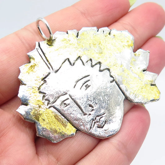 925 Sterling Silver 2-Tone Vintage Man Face Pendant