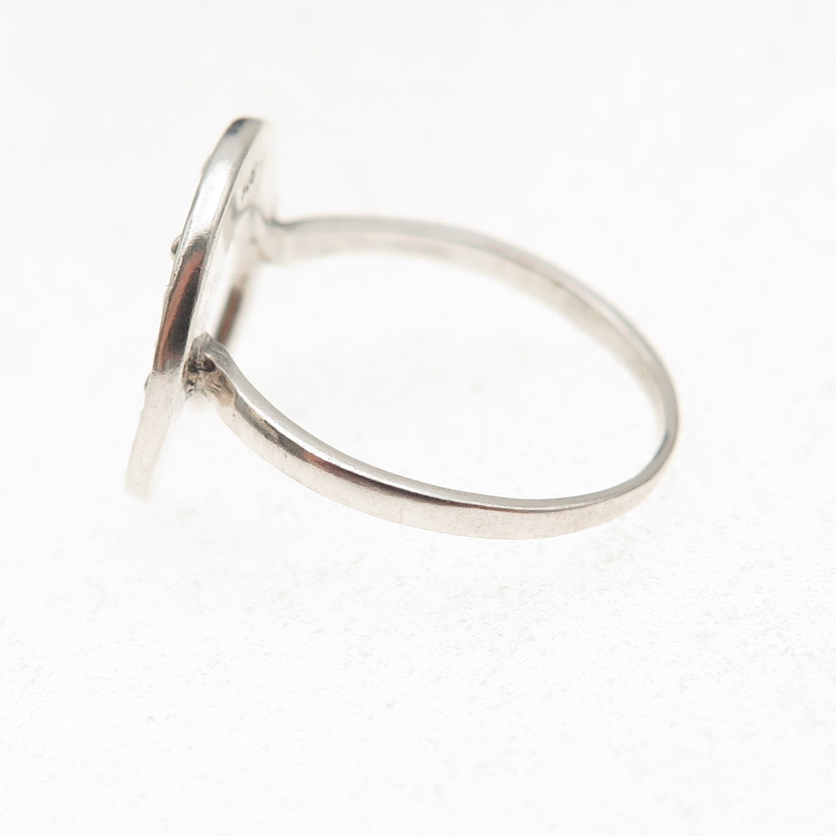 925 Sterling Silver Vintage Crescent Beaded Oxidized Ring Size 7