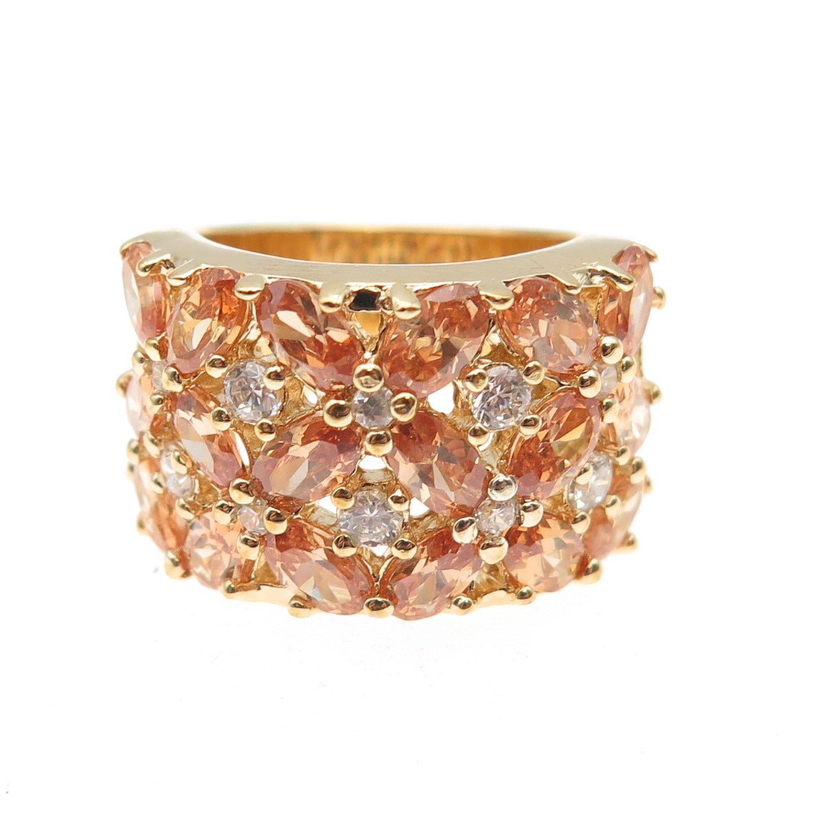 925 Sterling Silver Gold Plated Imperial & White C Z Cluster Ring Size 6