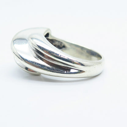 925 Sterling Silver Vintage Ribbed Overlap Ring Size 5.75