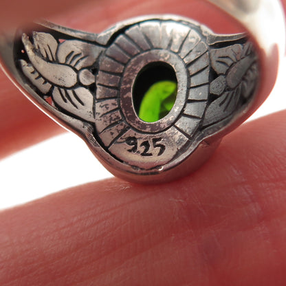 925 Sterling Silver Vintage Real Peridot Butterfly Ring Size 7.25