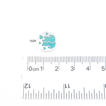 925 Sterling Silver Enamel Couple of Cats Love Round Minimalist Charm Pendant