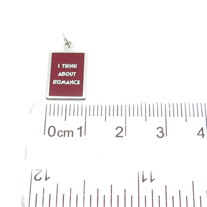 925 Sterling Silver Red Enamel I Think About Romance Minimalist Charm Pendant