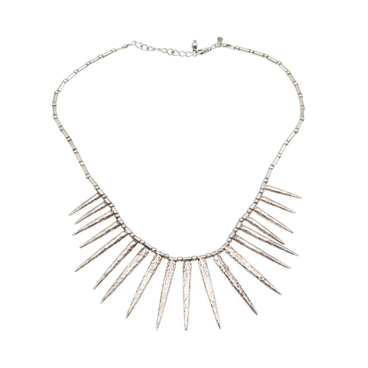 925 Sterling Silver Vintage Modernist Hammered Statement Chain Necklace 16-18"