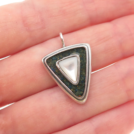 Carolyn Pollack 925 Sterling Silver Vintage Real Lapis Inlay & MOP Charm Pendant