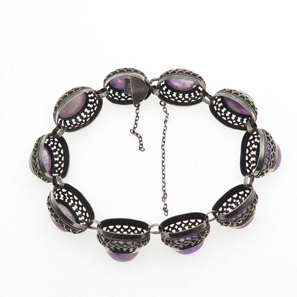 925 Sterling Silver Antique Art Deco Germany Real Amethyst Bracelet 6.75"