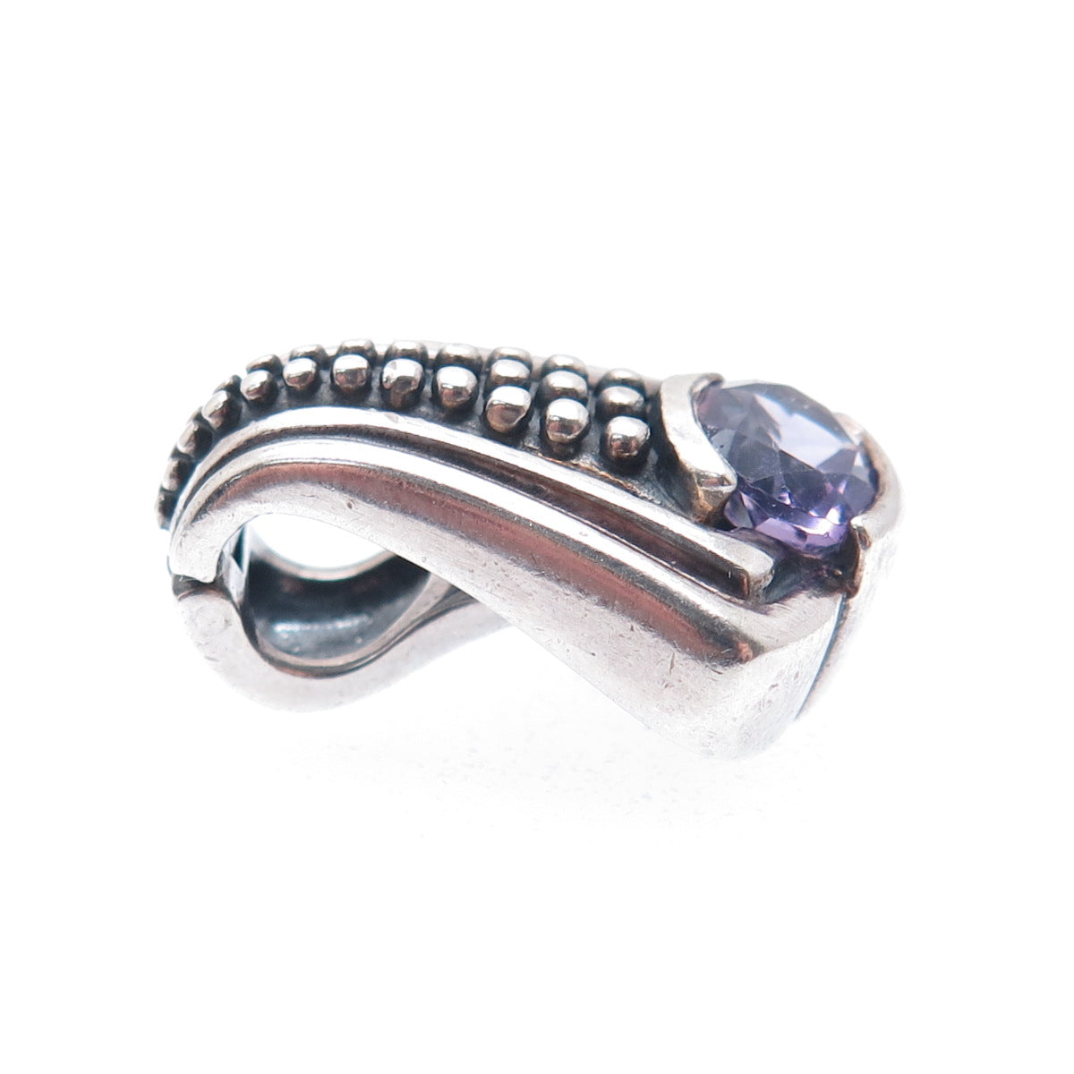 CHAPAL ZENRAY 925 Sterling Silver Vintage Real Amethyst Modernist Mini Pendant