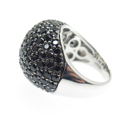 DSMK 925 Sterling Silver Real Black Spinel Gem Cluster Domed Ring Size 7.25