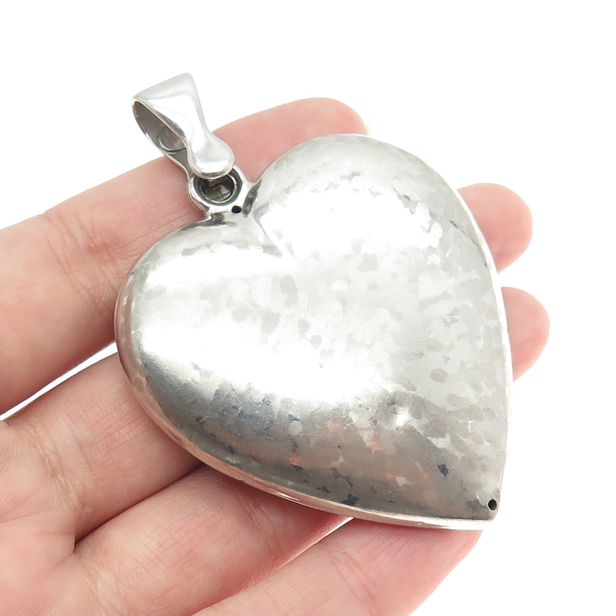 PREX 925 Sterling Silver Vintage Italy Textured Puffy Heart Pendant