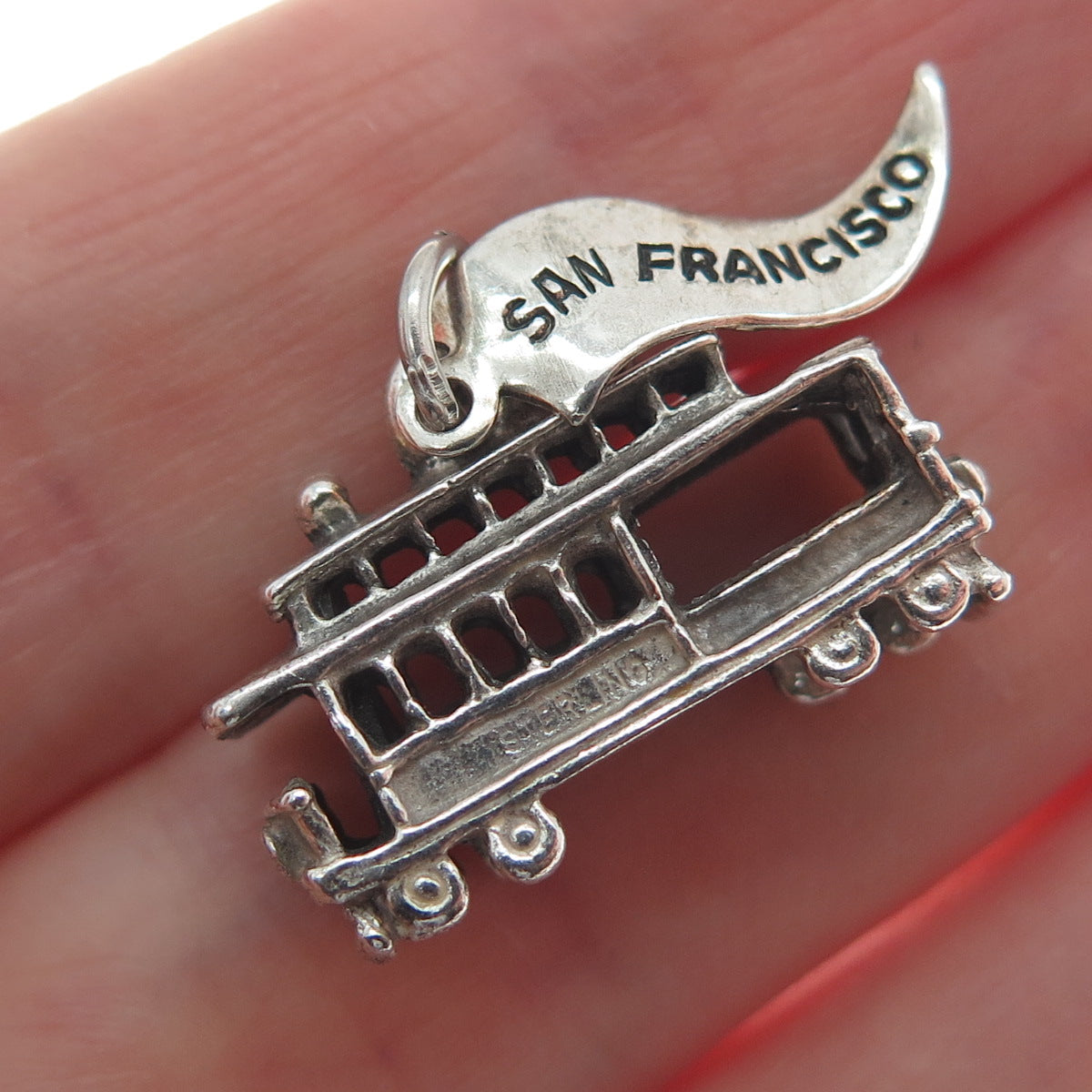 PACIFIC JEWELRY Sterling Silver Vintage SF Cable Car Oxidized 3D Mini Pendant