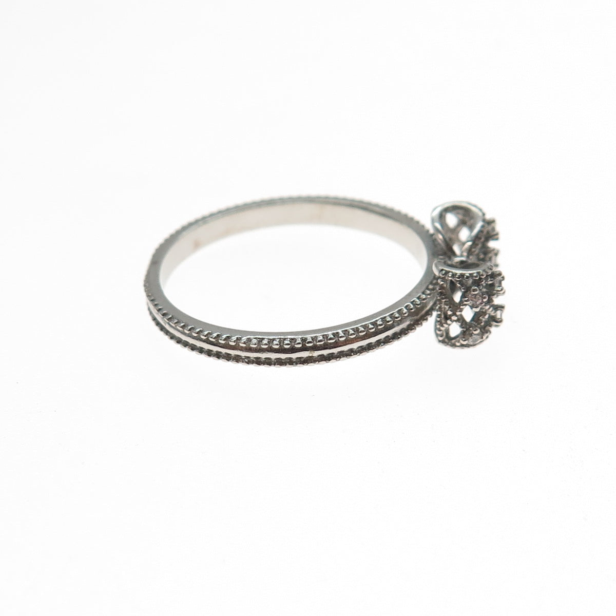 925 Sterling Silver Round-Cut C Z Bow Oxidized Ring Size 9.25