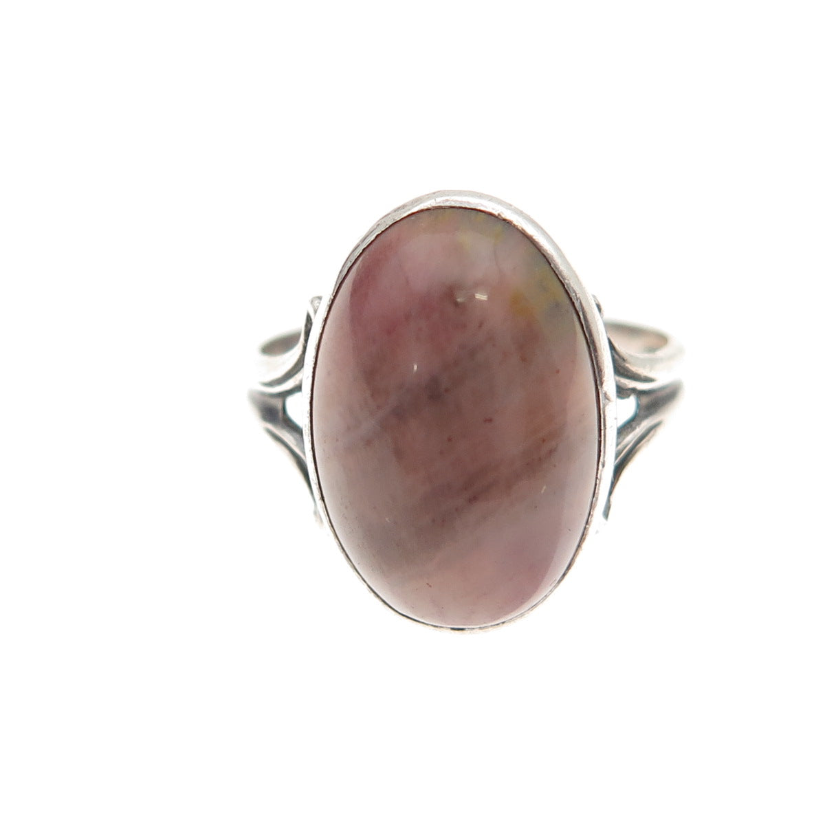 925 Sterling Silver Antique Art Deco Real Agate Oxidized Ring Size 4.75