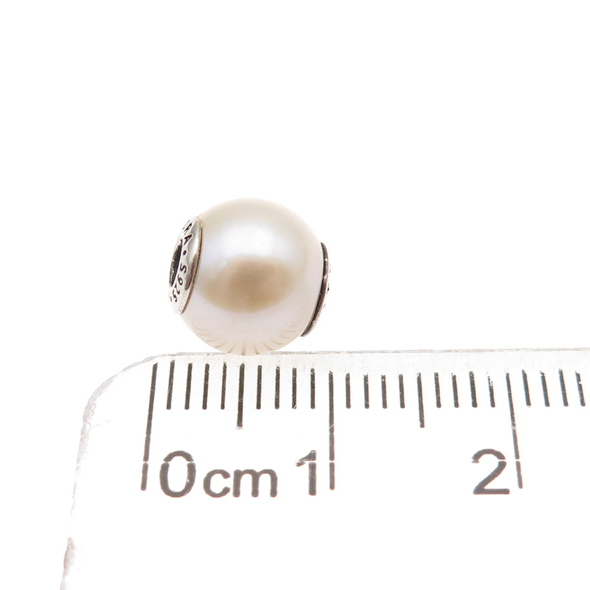 Pandora 925 Sterling Silver Faux Pearl Essence Dignity Slide Bead Charm