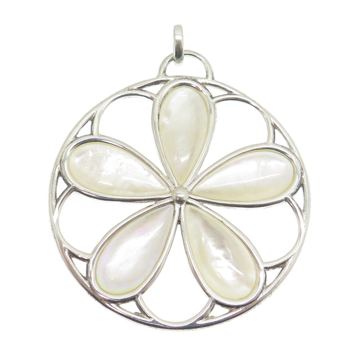 TIFFANY & CO. 925 Sterling Silver Vintage Italy MOP Floral Pendant