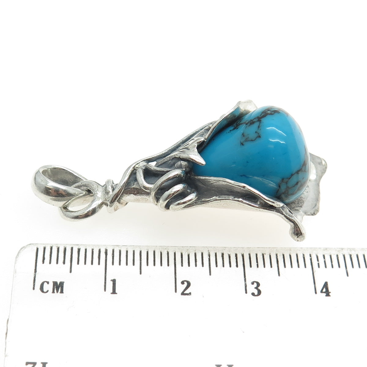 925 Sterling Silver Vintage Real Turquoise Modernist Charm Pendant