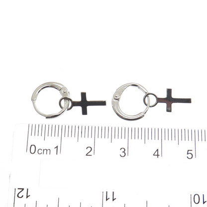 HAN 925 Sterling Silver Cross Charm Hoop Earrings