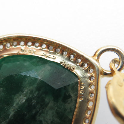 925 Sterling Silver Gold Plated Real Diamond & Emerald Teardrop Dangle Earrings