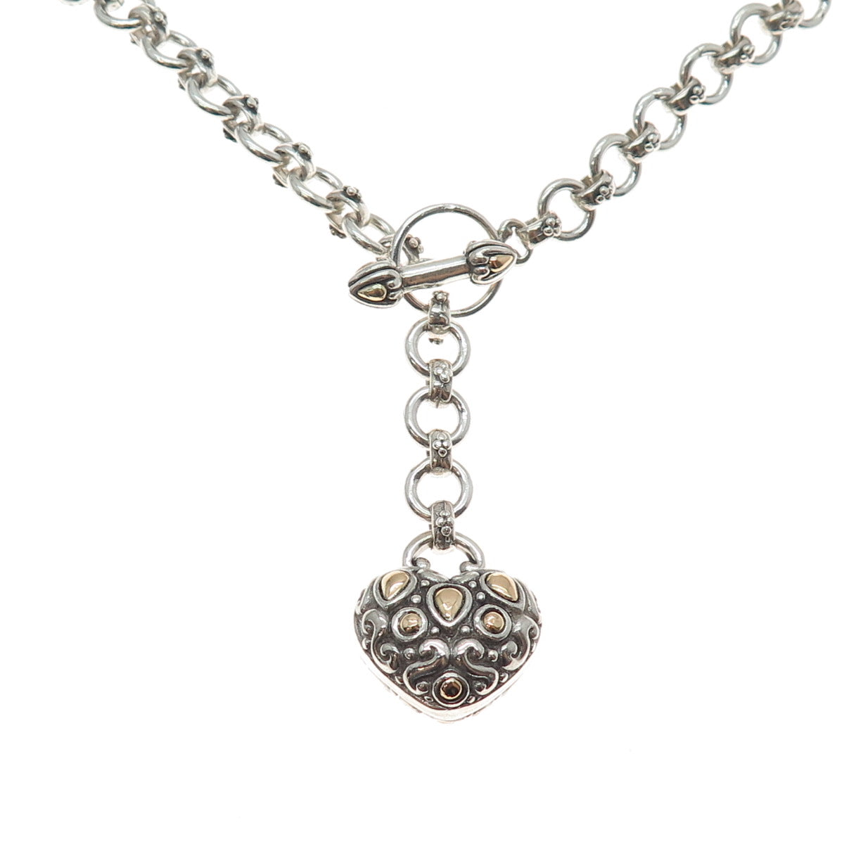 JOHN HARDY 18K Gold 925 Sterling Silver Vintage Heart Rolo Chain Necklace 16"