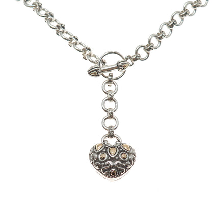 JOHN HARDY 18K Gold 925 Sterling Silver Vintage Heart Rolo Chain Necklace 16"