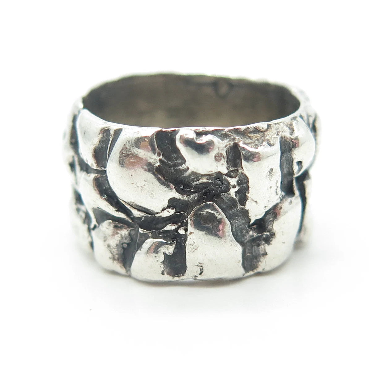 925 Sterling Silver Vintage Rock Stone Wide Band Ring Size 5