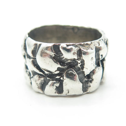 925 Sterling Silver Vintage Rock Stone Wide Band Ring Size 5