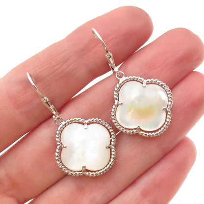 925 Sterling Silver Vintage Real MOP Floral Dangle Earrings
