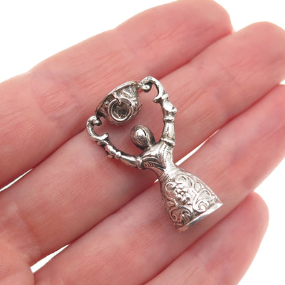 800 Silver Antique Art Deco Jungfraubecher Wedding Bridal Cup 3D Charm Pendant