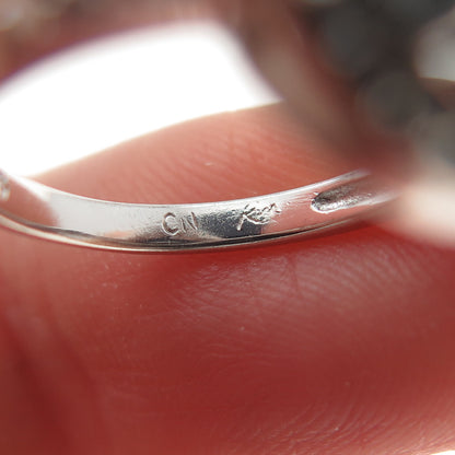 925 Sterling Silver Vintage Real Round-Cut Black Spinel & C Z Ring Size 4.75