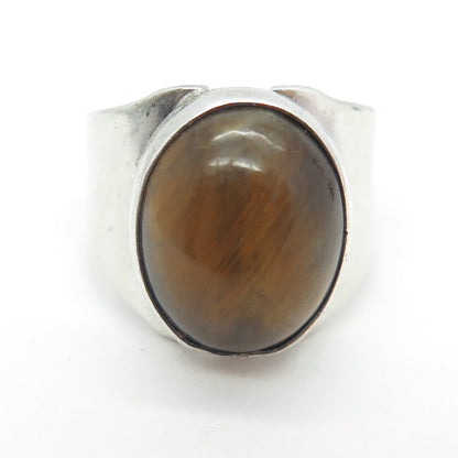 KEN BER 925 Sterling Silver Vintage Real Tiger Eye Modernist Ring Size 7.25