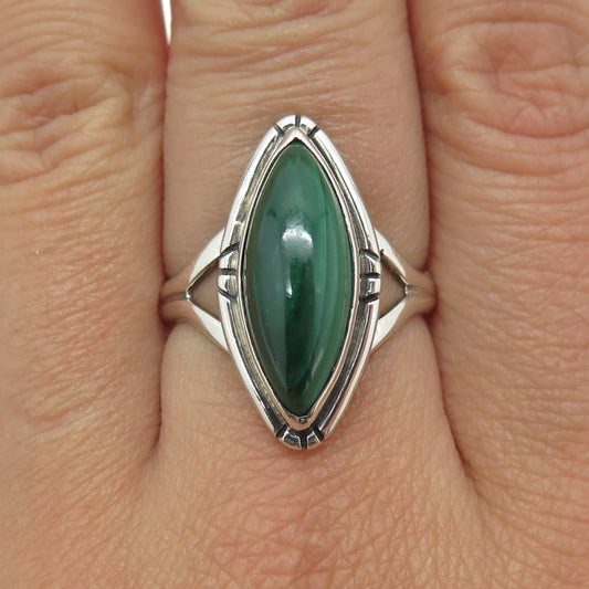 JAMES McCabe Navajo Old Pawn 925 Sterling Vintage Malachite Ring Size 7.5