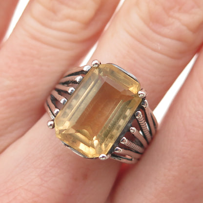 CHATEAU D'ARGENT Sterling Silver Vintage Real Citrine Oxidized Ring Size 8.25